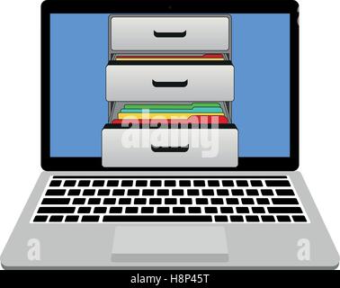 Modern laptop with boxes of documents Stock Vector