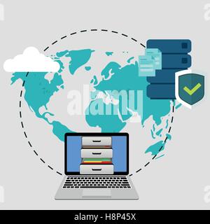 Big data secure storage from laptop with personal documents Stock Vector