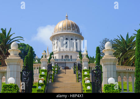 The Bahai gardens and temple, on the slopes of the Carmel Mountain (view from below), in Haifa, Israel Stock Photo
