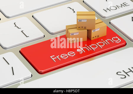 Free Shipping concept on red keyboard button, 3D rendering Stock Photo