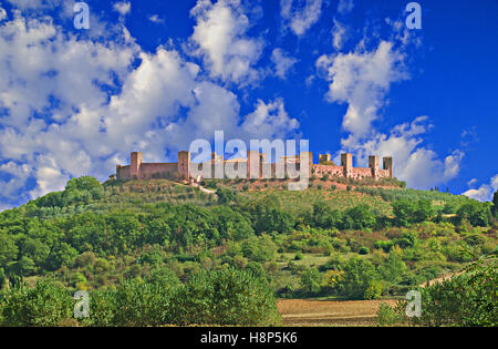 View of the walled city of Monteriggioni in Tuscany, Italy. Stock Photo