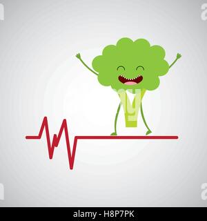 healthy broccoli cute, heartrate icon background vector illustration eps 10 Stock Vector