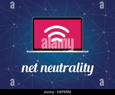 net neutrality concept illustration with signal wifi symbol on the screen laptop and galaxy background Stock Vector