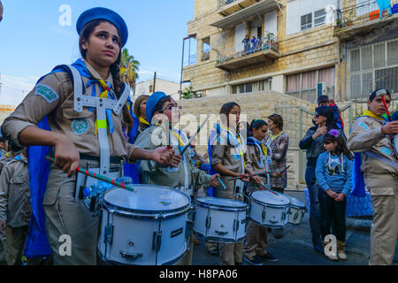 HAIFA, ISRAEL - DECEMBER 12, 2015: A Christmas parade scene, as part of the Holiday of Holidays, in Haifa, Israel Stock Photo