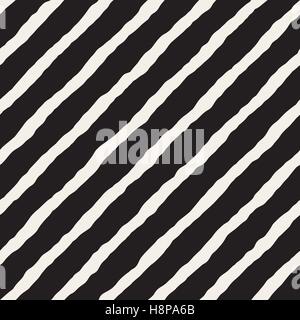 Vector Seamless Black and White Hand Drawn Rough Diagonal Stripes Pattern. Abstract Freehand Background Design Stock Vector