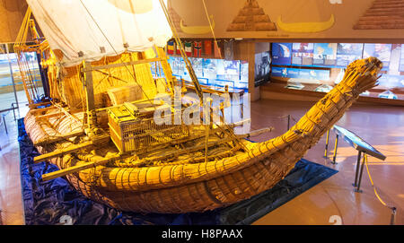 The reed boat 'Ra II', used to cross the Atlantic Ocean by Thor Heyerdahl. Stock Photo