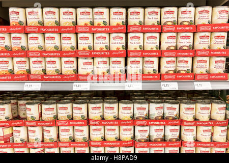 tins of Baxters soup on supermarket shelves Stock Photo