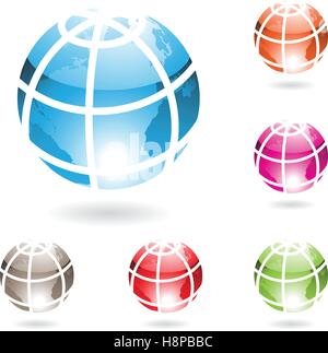 Vector Illustration Colorful Glossy Globe Icons isolated on white Stock Vector