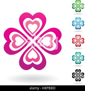 Vector Illustration of Abstract Heart Shaped Four Leaf Clover isolated on a white background Stock Vector