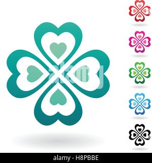 Vector Illustration of Abstract Heart Shaped Four Leaf Clover isolated on a white background Stock Vector