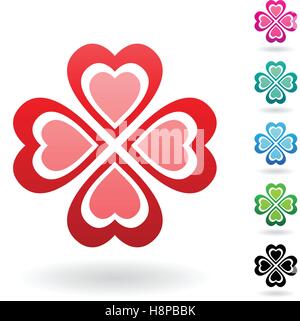 Vector Illustration of Abstract Heart Shaped Four Leaf Clover isolated on a white background Stock Vector