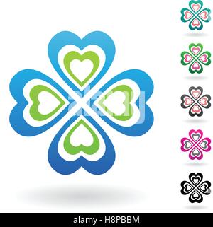 Vector Illustration of Abstract Heart Shaped Four Leaf Clover isolated on a white background Stock Vector