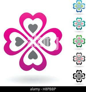 Vector Illustration of Abstract Heart Shaped Four Leaf Clover isolated on a white background Stock Vector