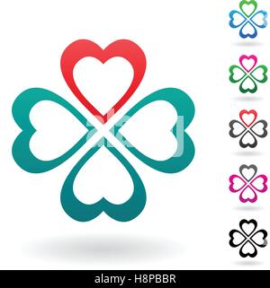 Vector Illustration of Abstract Heart Shaped Four Leaf Clover isolated on a white background Stock Vector