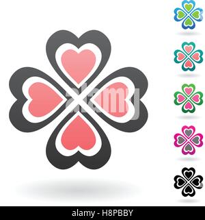 Vector Illustration of Abstract Heart Shaped Four Leaf Clover isolated on a white background Stock Vector