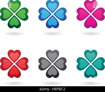 Vector Illustration of Abstract Heart Shaped Four Leaf Clover isolated on a white background Stock Vector