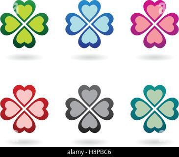 Vector Illustration of Abstract Heart Shaped Four Leaf Clover isolated on a white background Stock Vector