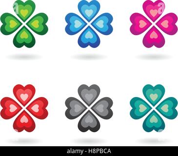 Vector Illustration of Abstract Heart Shaped Four Leaf Clover isolated on a white background Stock Vector