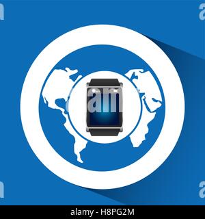 smart watch blue screen global icon media vector illustration eps 10 Stock Vector