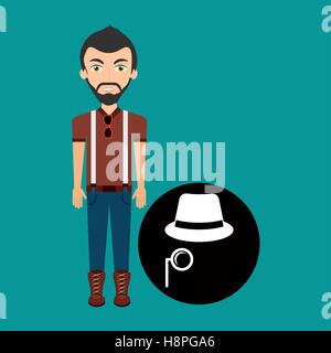 young hipster man fedora hat and mustache vector illustration eps 10 Stock Vector