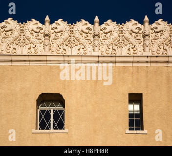 Lensic Performing Arts Center windows. The building is a combination of Spanish Renaissance and Moorish architecture. Stock Photo