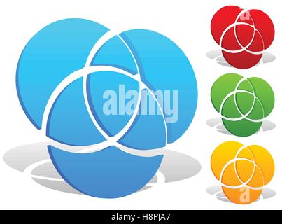 Overlapping circles icon - Contour of 3 overlapping, intersecting circles Stock Vector