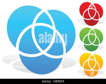 Overlapping circles icon - Contour of 3 overlapping, intersecting circles Stock Vector