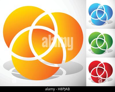 Overlapping circles icon - Contour of 3 overlapping, intersecting circles Stock Vector