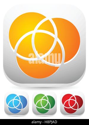 Overlapping circles icon - Contour of 3 overlapping, intersecting circles Stock Vector