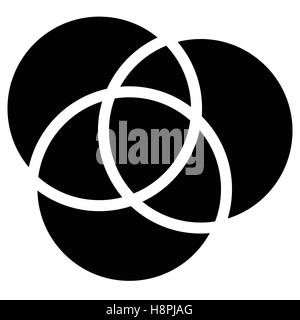 Overlapping circles icon - Contour of 3 overlapping, intersecting circles Stock Vector