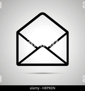 Simple black icon of open envelope with shadow on light background Stock Vector