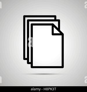Simple black icon of pile of documents with shadow on light background Stock Vector