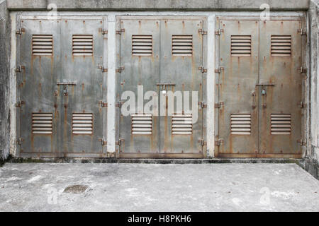 Three locked metal gate in outdoor Stock Photo