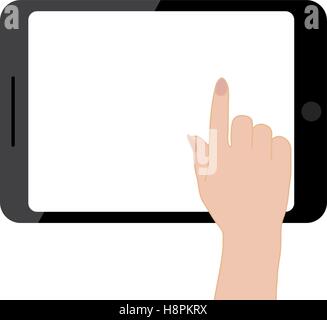 Female hands holding tablet computer touch screen. Blank tablet screen. Touch screen of tablet. Vector illustration flat design Stock Vector