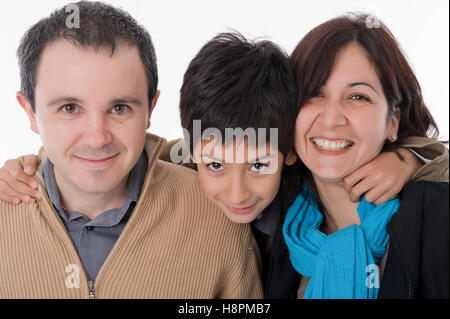 Family portrait, father, mother and son, 8 Stock Photo