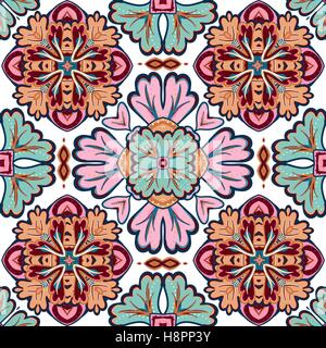 Seamless patchwork pattern from Moroccan, Portuguese  tiles, Azulejo, ornaments. For wallpaper, pattern fills, surface textures Stock Vector