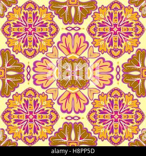 Seamless patchwork pattern from Moroccan, Portuguese  tiles, Azulejo, ornaments. For wallpaper, pattern fills, surface textures Stock Vector