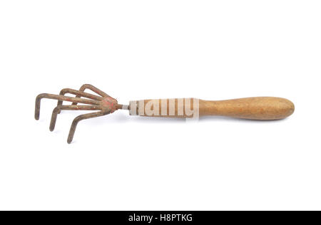 Hand rake on white Stock Photo