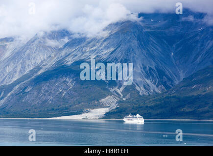 The view of a cruise liner exploring Glacier Bay national park (Alaska). Stock Photo