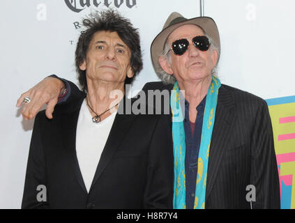 New York, NY, USA. 15th Nov, 2016. Ronnie Woods and Keith Richards attend The Rolling Stones Exhibitionism opening night at Industria Superstudio on November 15, 2016 in New York City. Credit:  John Palmer Media Punch/Alamy Live News Stock Photo