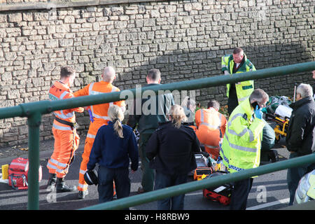 Sutton, London, UK. 16th November, 2016. Paramedics at the scene confirmed a man  attempted suicide by  jumping off  bridge in Sutton, Surrey ,the London Air Ambulance landed in Sutton Green to give assitance  ,but man was taken by ambulance to St Georges hospital in Tooting for further treatment Credit:  Paul Quezada-Neiman/Alamy Live News Stock Photo