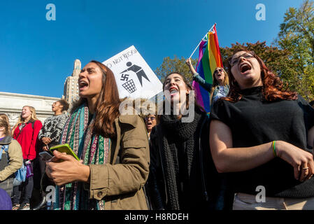 New York, USA. 16th Nov, 2016. Eight days after the US Presidential election, NYU students and faculty walked out of class to protest President Elect Donald Trump, and call on the school's administration to declare New York University a Sanctuary Campus  Protesters pledged to protect and physically intervene if necessary, immigrant and marginalized students, and to resist Trump's promise of mass deportations. Credit:  Stacy Walsh Rosenstock/Alamy Live News Stock Photo