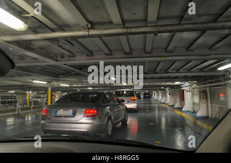 Traffic jam of cars disembarking from ferry Stock Photo