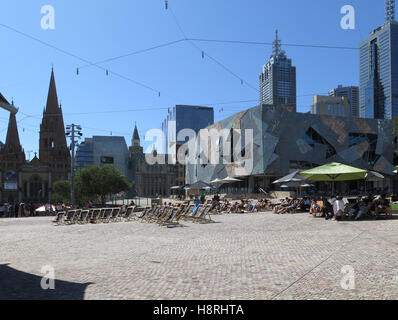 Melbourne CBD viewed from Federation Square, Melbourne, Australia Stock Photo