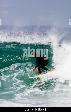 South Africa, Eastern Cape, Jeffery's Bay, surfer at Supertubes wave Stock Photo