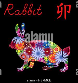 Chinese Zodiac Sign Rabbit, Fixed Element Wood, symbol of New Year on