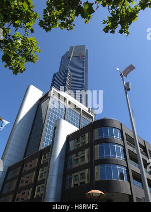 Eureka Tower in the City of Melbourne, viewed from a boat on the River Yarra.  Australia Stock Photo