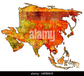 old political map of asia with flag of cambodia Stock Photo