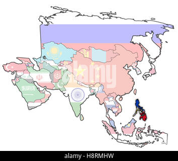old political map of asia with flag of philippines Stock Photo