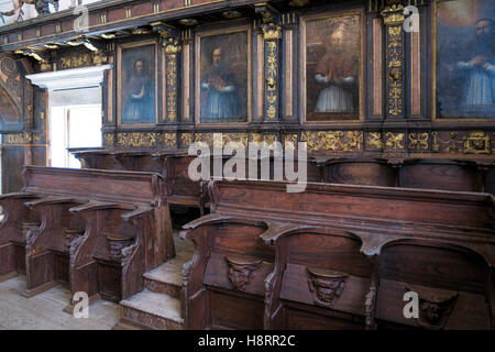 Wooden choir stalls at the Igreja de São Jerónimo de Real, Braga, Minho, Portugal, Europe Stock Photo